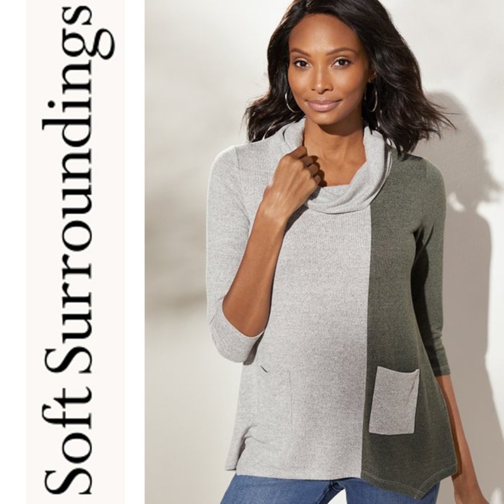 Soft Surroundings ColorBlock Cowl Neck Tunic Top - NWT